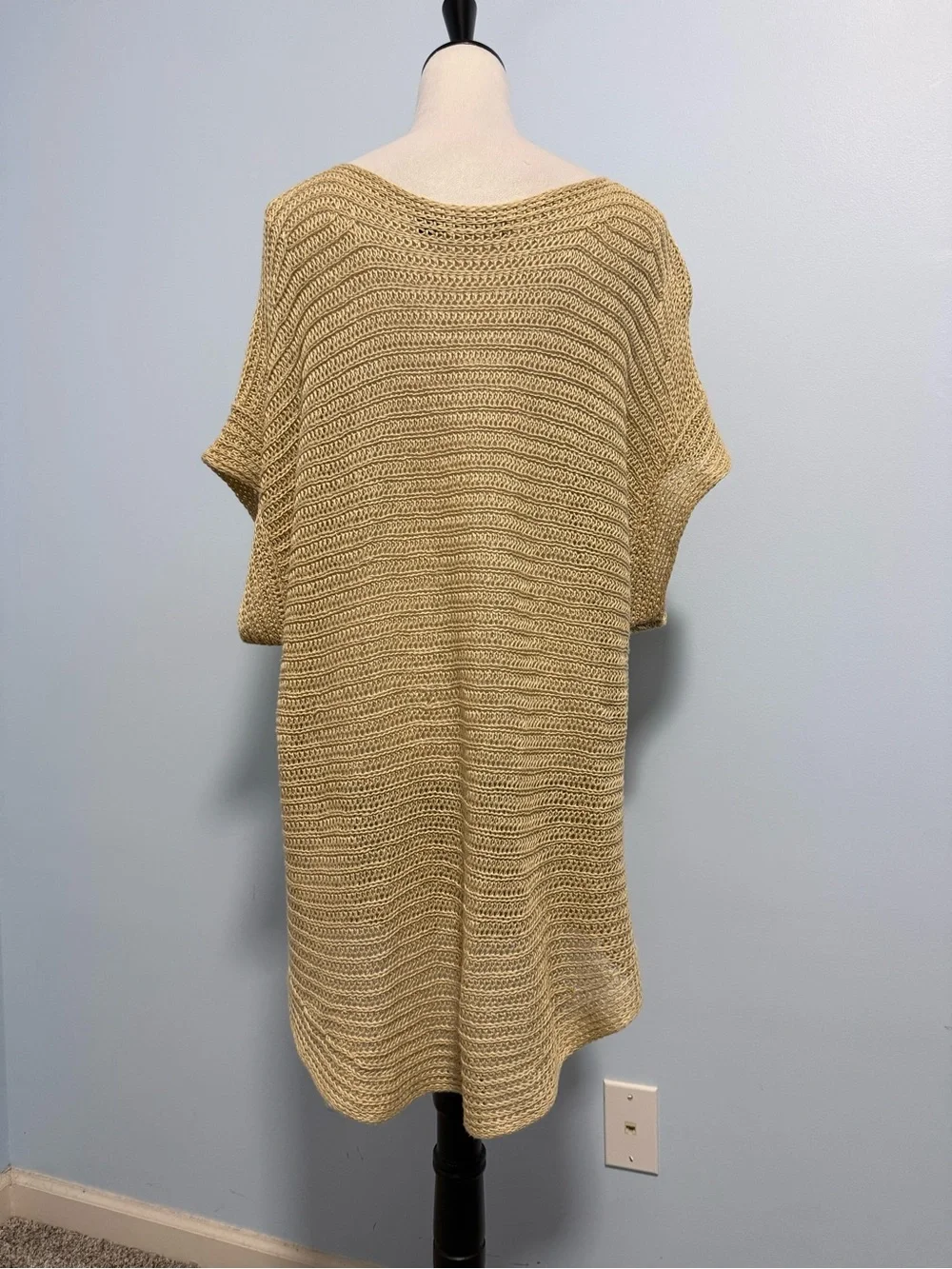 Lauren Ralph Lauren 2X 100% Linen Open Knit Poncho Tunic Sweater Beige